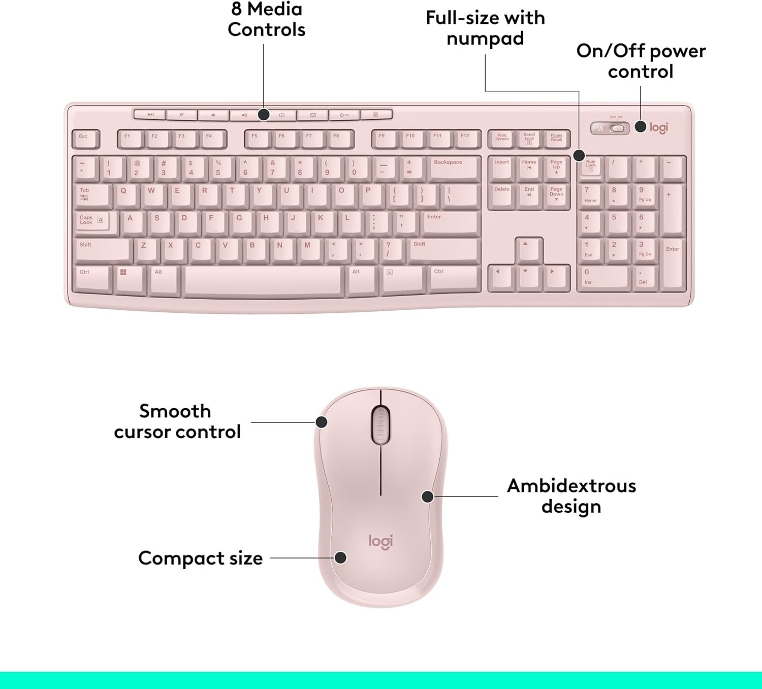 Logitech MK270 Wireless Keyboard and Mouse Combo Compact Windows 2.4 GHz Rose