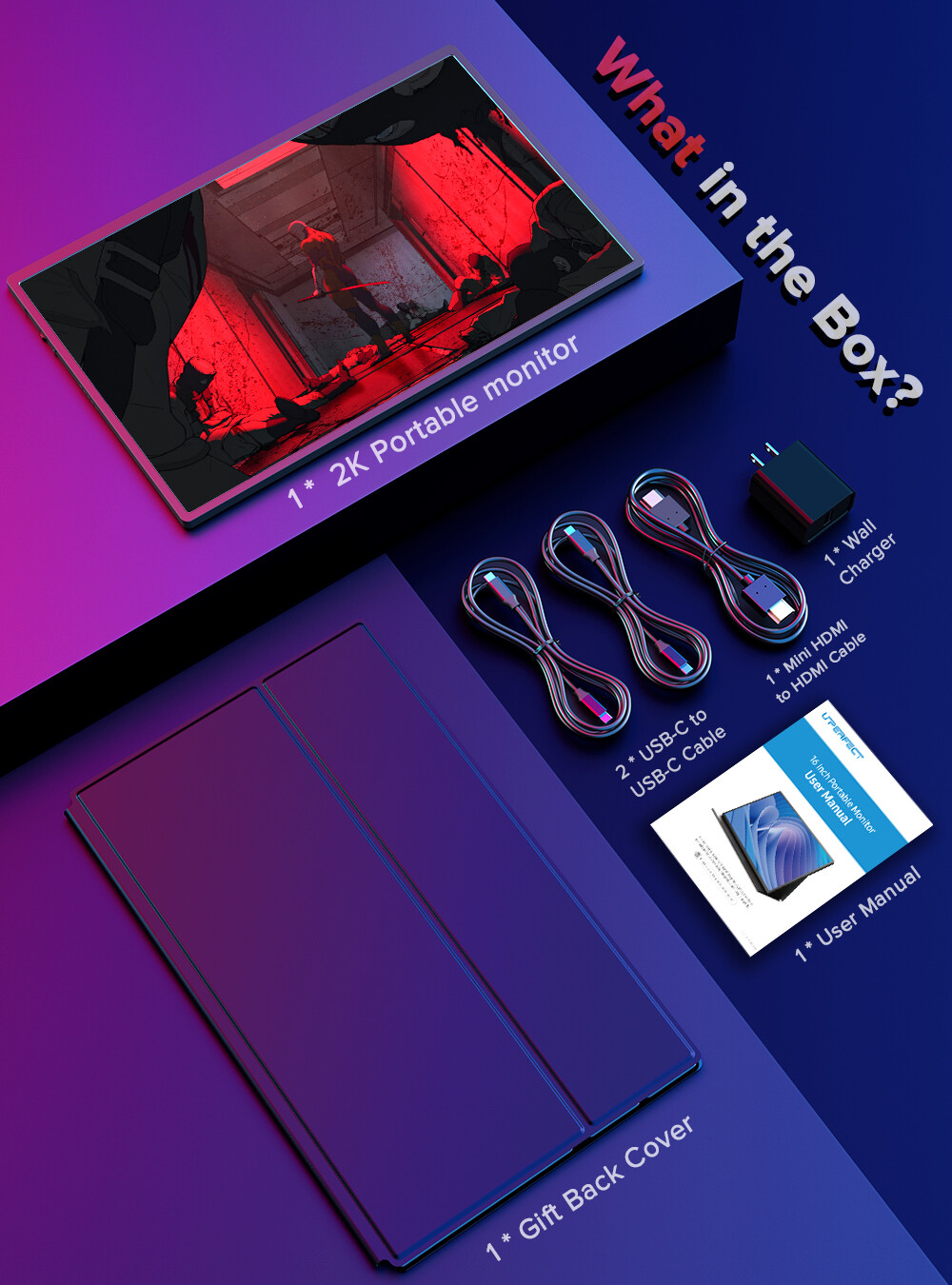 UPERFECT 2.5K 120Hz Portable Monitor 16″ 2K QHD 500Nit HDMI USB C Second Display