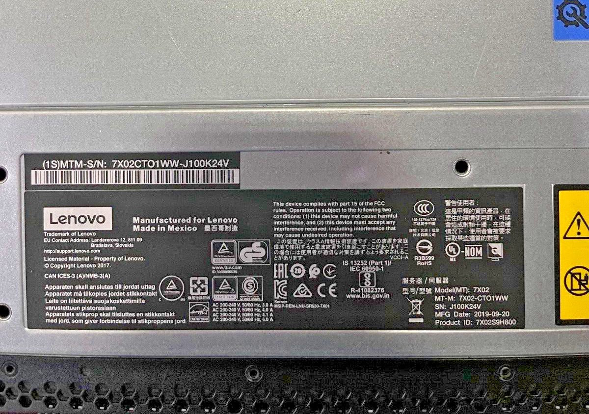 LENOVO SR630 7X02-CT0, 2 X 2.4GHZ 5115, 32GB RAM ,2 X 750 POWER, 2 X 600GB HDD