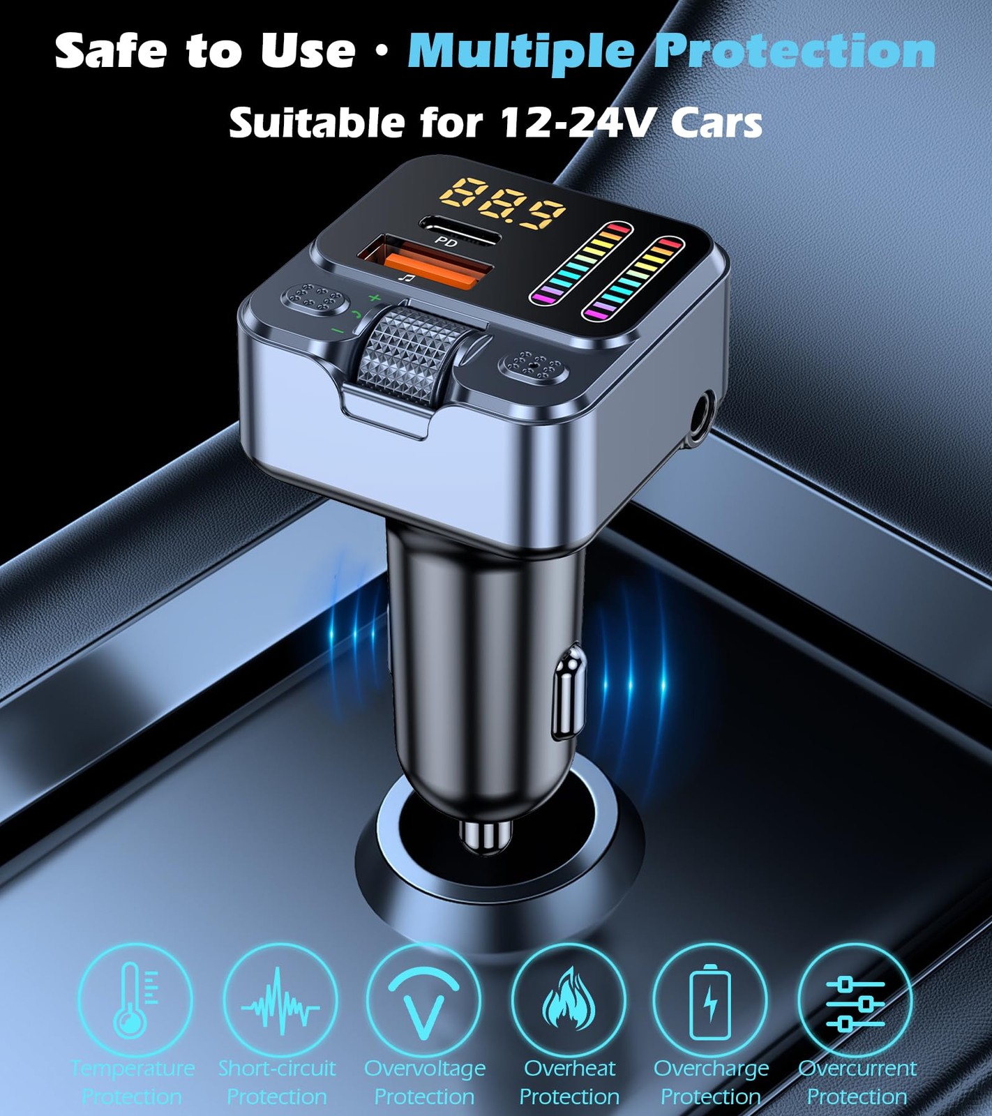 Bluetooth 5.3 Car Adapter with FM Transmitter 42W PD Fast Charging, Wireless…