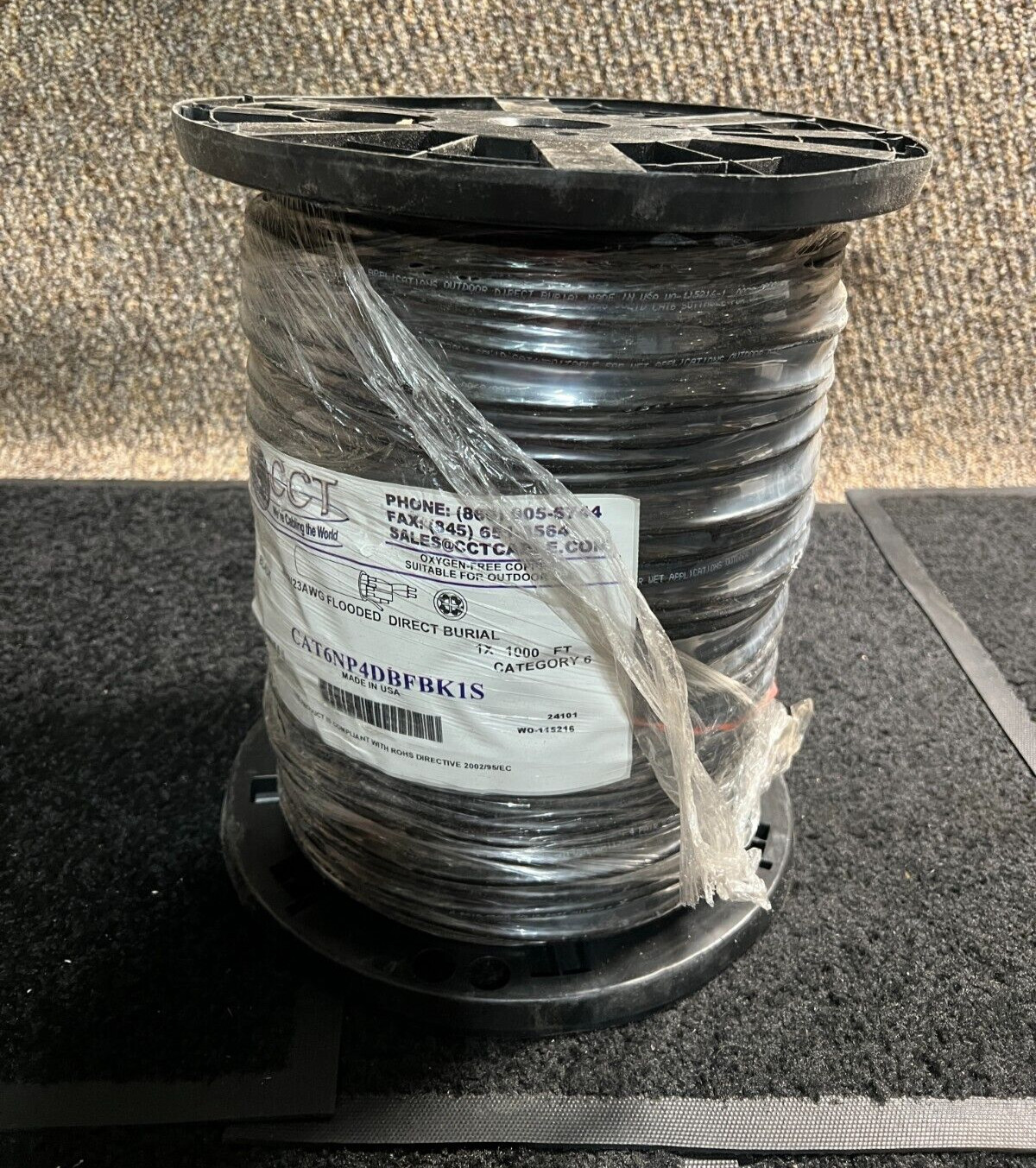 CCT CAT 6 Direct Burial Plenum Network Cable 4PR/23AWG 1000 feet CAT6NP4DBFBK1S