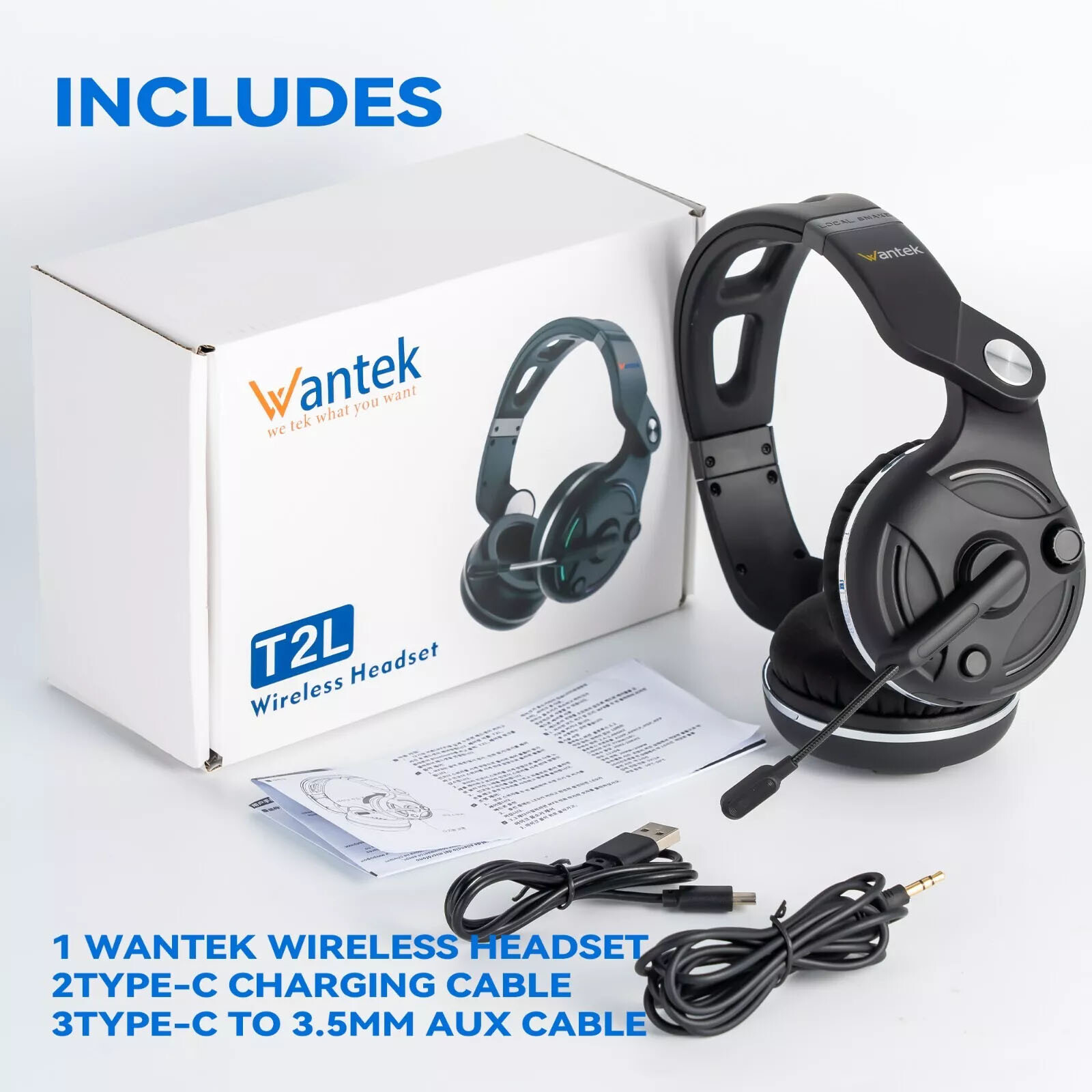 Wantek Bluetooth Headset with Mic 3D Audio Sound Wireless Headphone for PC/Phone