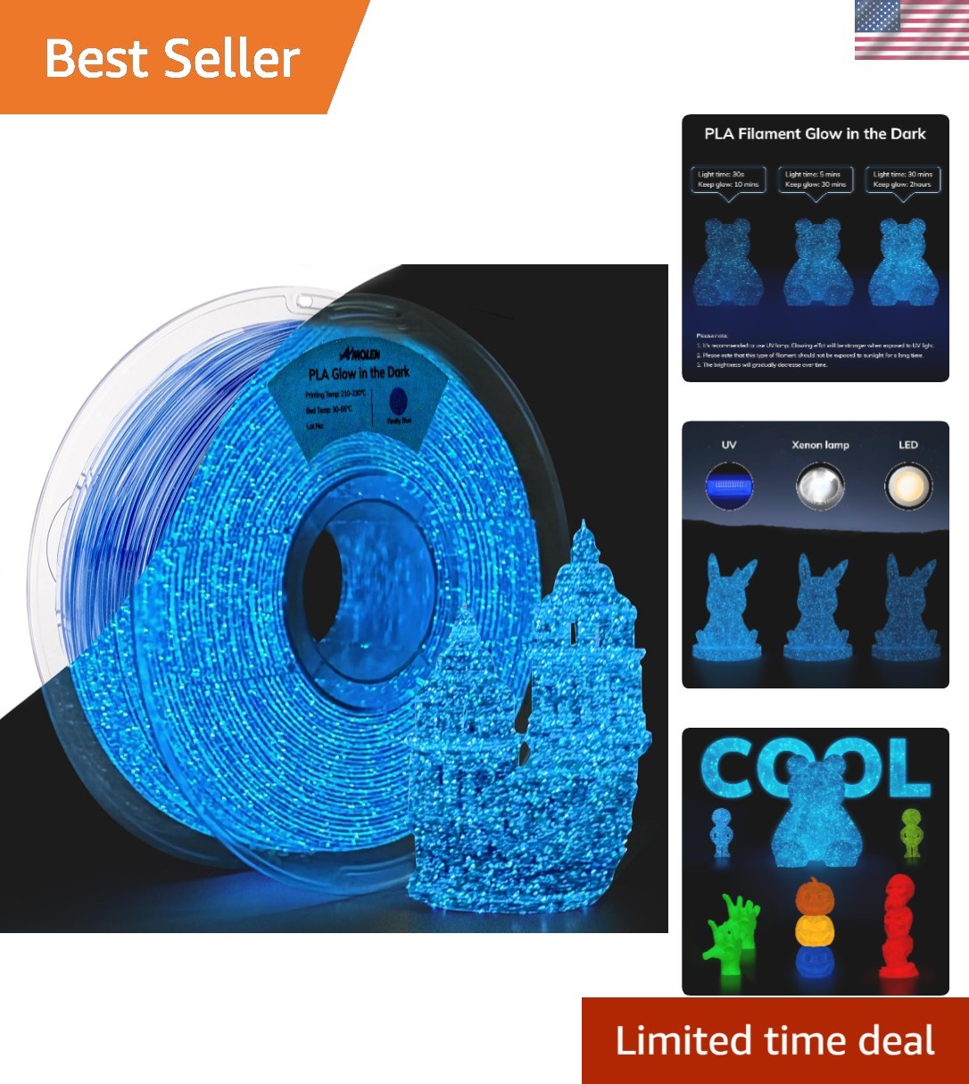 1.75mm Glow in the Dark Firefly Blue PLA Filament, 1kg Spool for Mesmerizing …