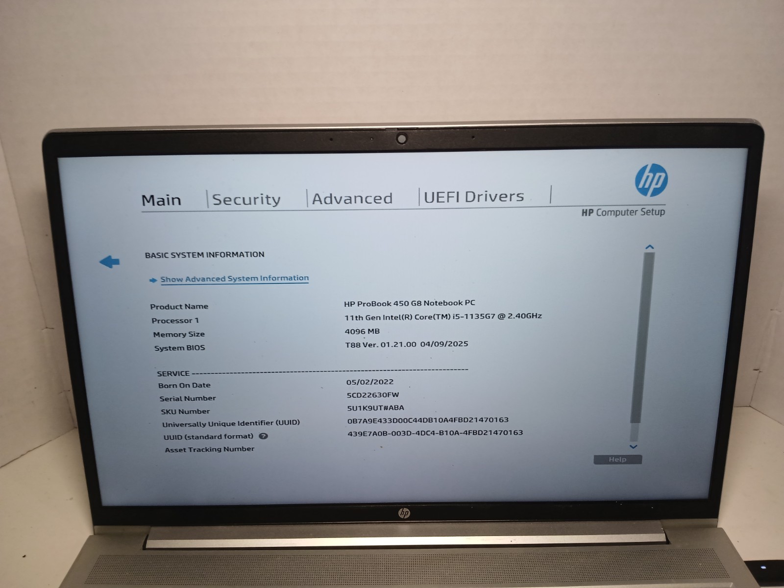 HP ProBook 450 G8 15.6″ Laptop i5-1135G7 2.40GHz 4GB RAM NO OS/SSD. #97