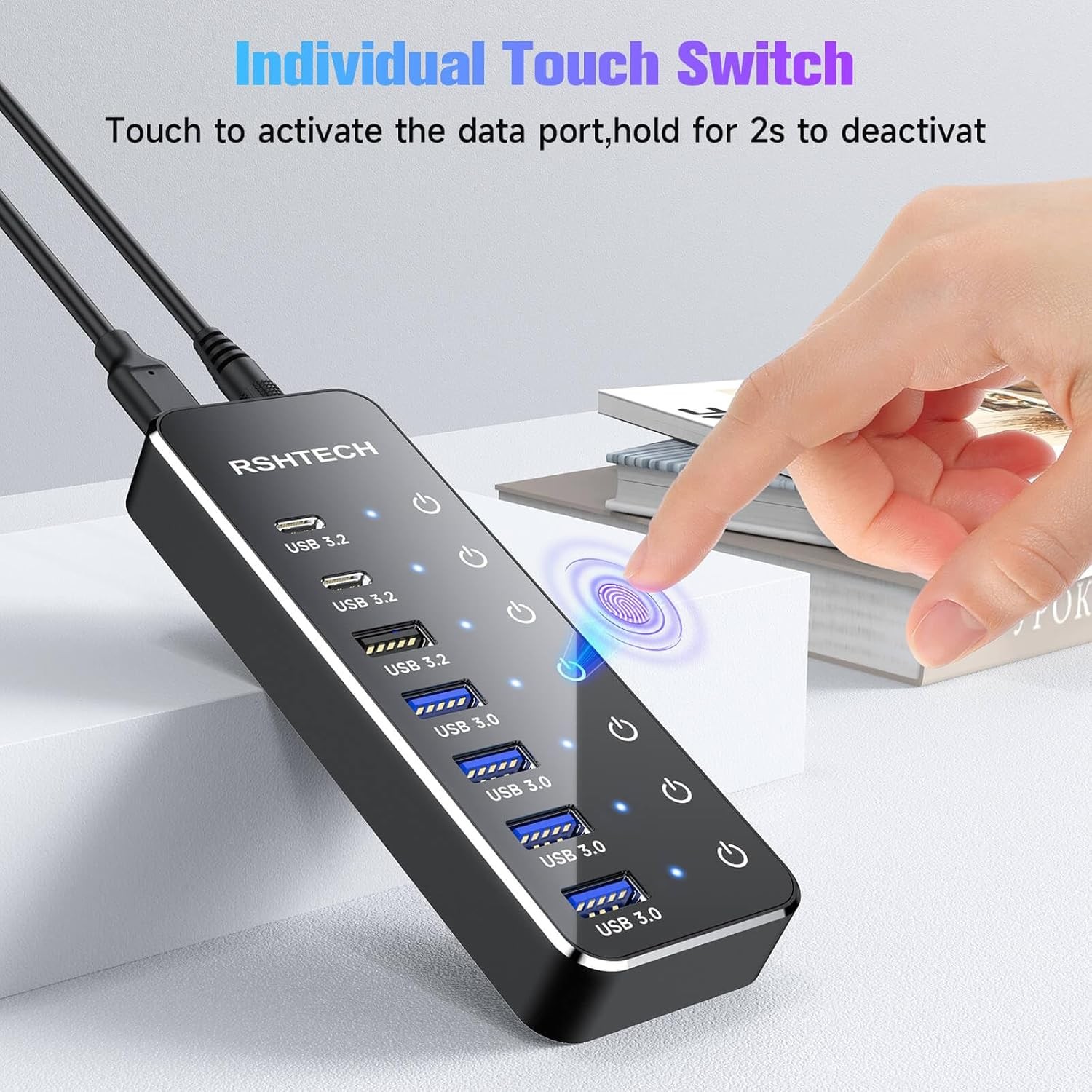 7 Port Powered USB 3.2 Hub 10Gbps USB C USB A Splitter Laptop PC Switches