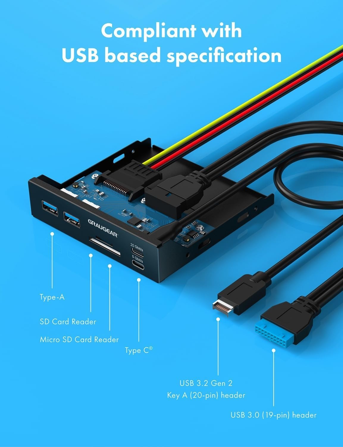 3.5 Inch Front Panel USB C Hub, SD/microSD Internal Card Reader, 20Gbps USB 3…