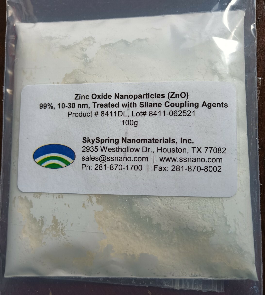Silane Coated 10-30nm Zinc Oxide Powder 18 Grams