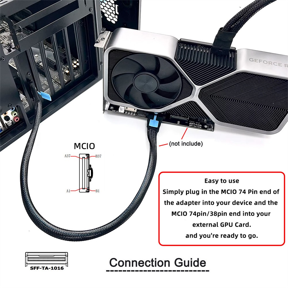 CY External MCIO 8i SFF-TA-1016 to PCI-Express 8x VROC Adapter for Mainboard SSD