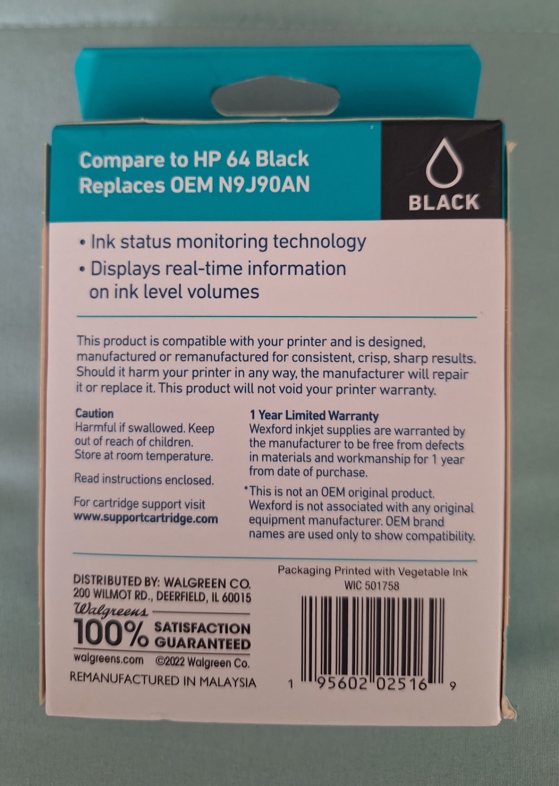 WEXFORD- BLACK INK CARTRIDGES- HP- #64 N9J90AN DATE 7/22