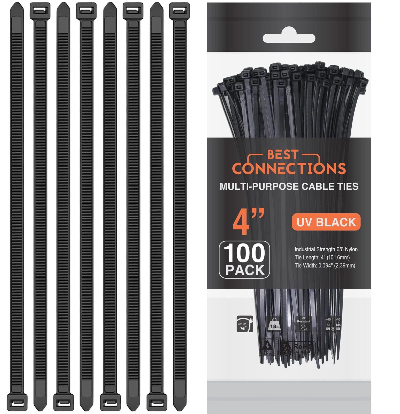 4″ inch Black Nylon Zip Ties Wire Cables 500 Pieces 18 Lbs Tensile