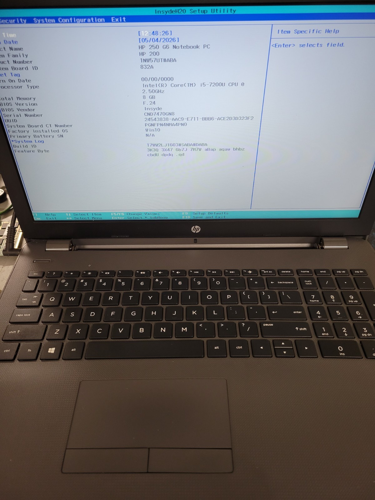 HP 250 G6 i5-7200U@2.5GHz 8GB RAM *AS IS/No HDD/No OS/No Battery/BIOS* | LP436