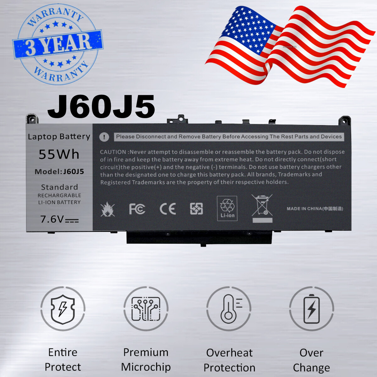 Battery For Dell Latitude E7270 E7470 Laptop J60J5 R1V85 451-BBSX 242WD MC34Y