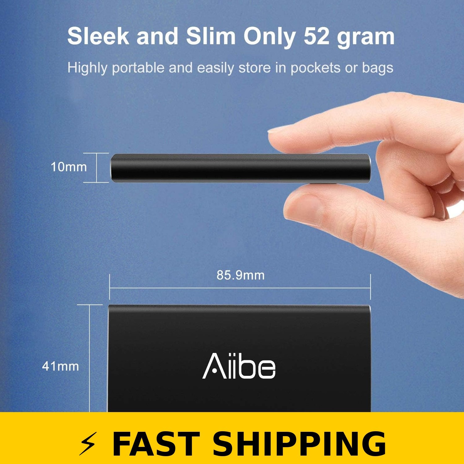 Aiibe 256GB Portable External SSD USB 3.1 – Fast 500MB/s – Black