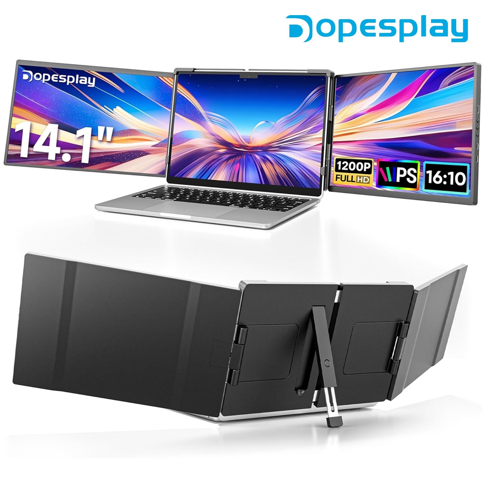 USED Triple Portable Monitor 14.1″ FHD IPS Laptop Screen Extender Fits 14-17″ PC