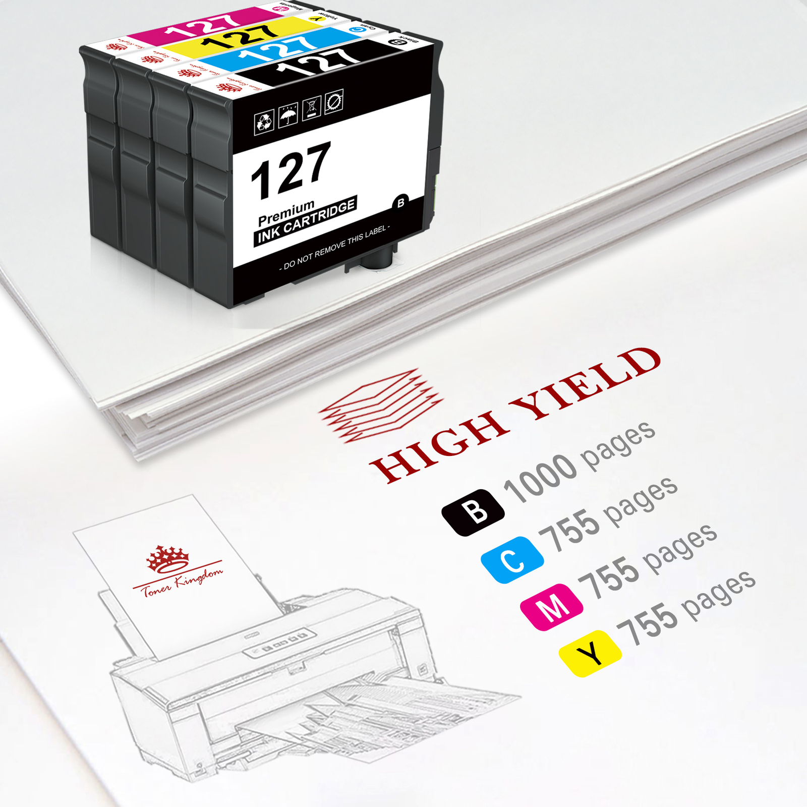 Compatible Ink Cartridge for Epson 127 WorkForce 545 60 630 633 635 645 840 845