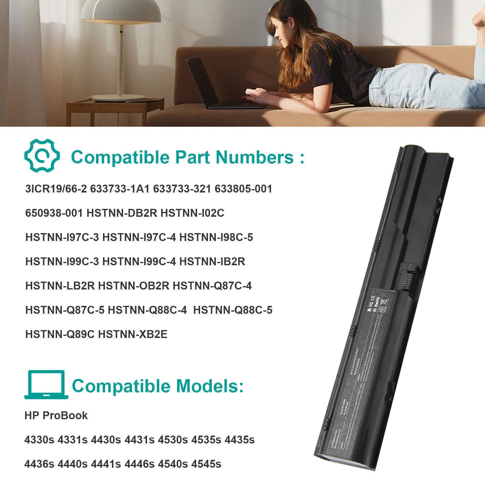 633805-001 PR06 Battery for HP ProBook 4540S 4530S 4440S 4430S 4431S 3ICR19/66-2