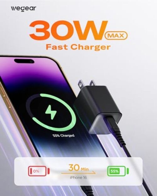 30W Compact Wall Charger, USB C Charger Block with GaN III Tech, 1 Pack Black