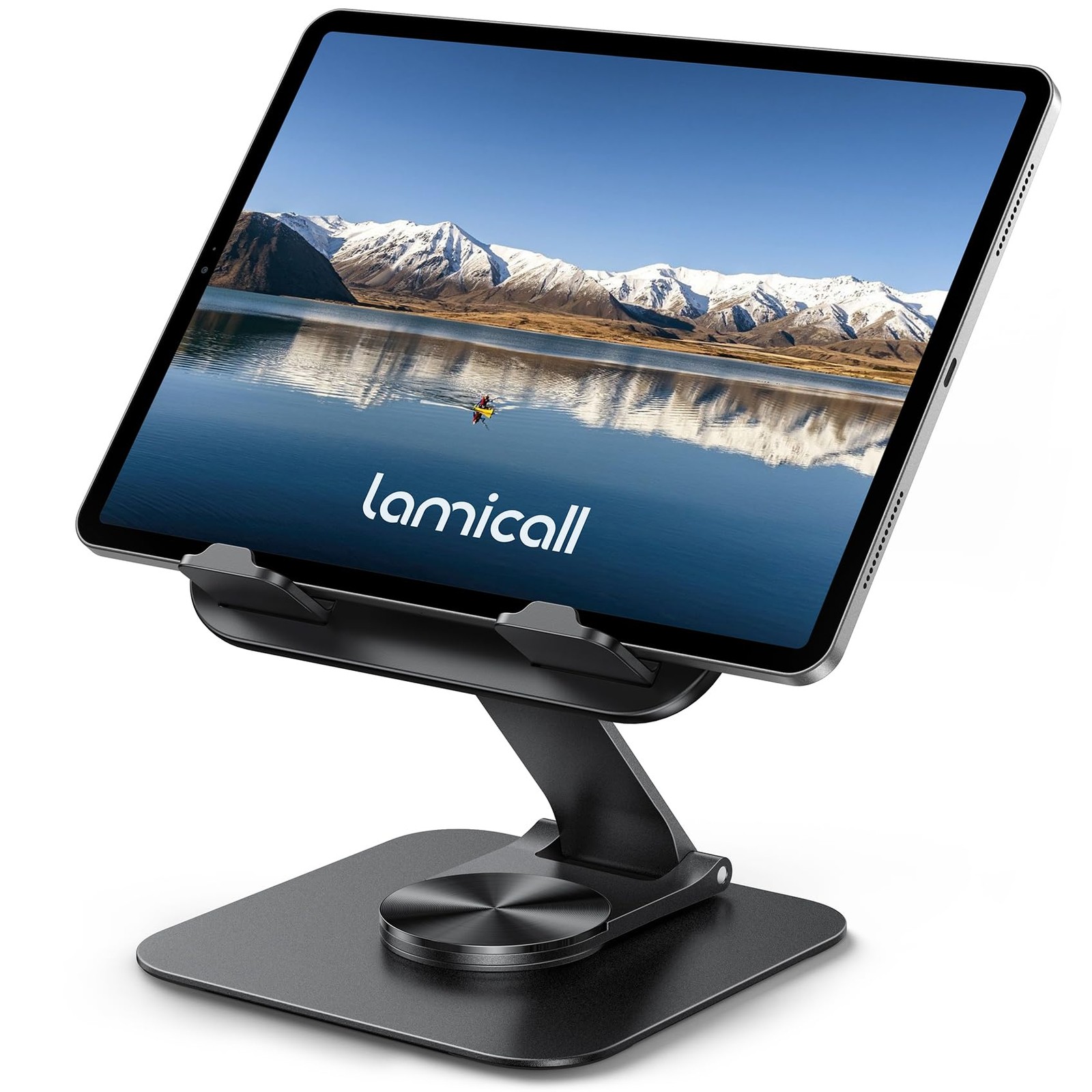 Lamicall Adjustable iPad Stand for Desk – [Ultra-Slim Foldable][360°Rotation Bas