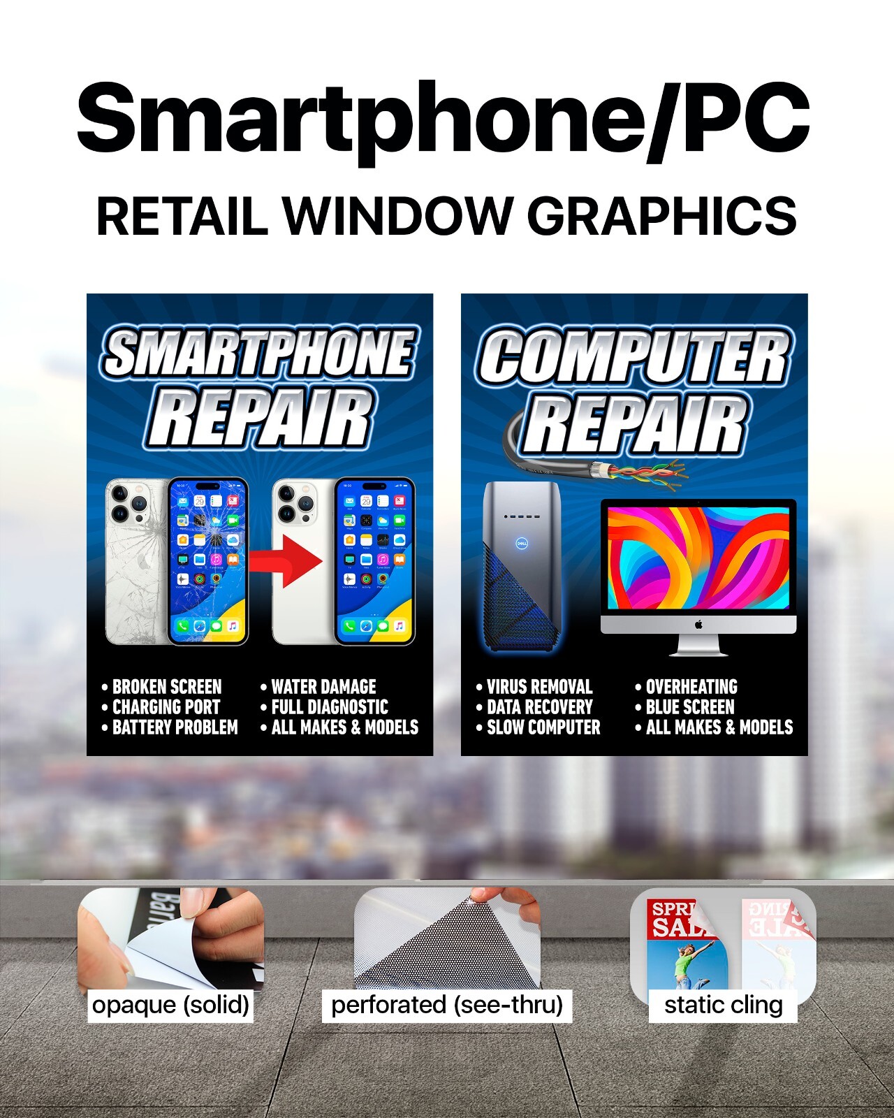Computer Smartphone Tablet Repair window graphics sign banner iphone pc android