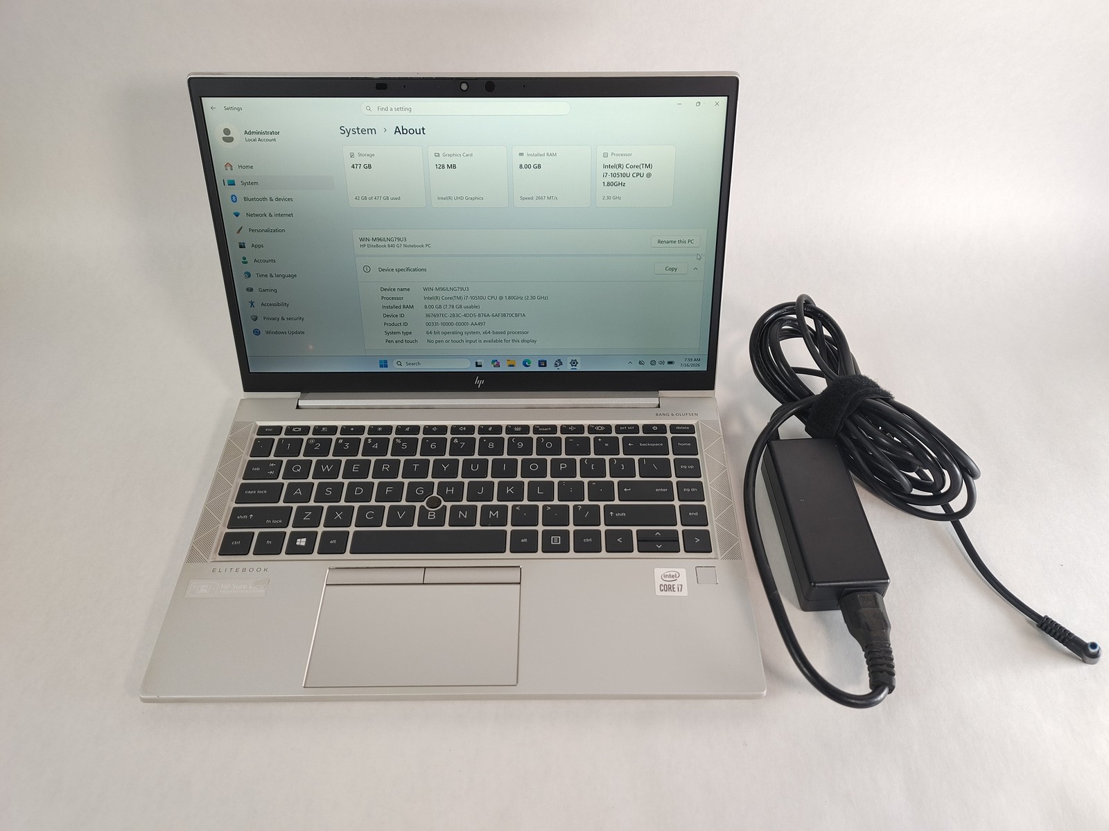 HP EliteBook 840 G7 Core i7-10510U 1.80 GHz 8 GB DDR4 512 GB NVMe Windows 11 Pro