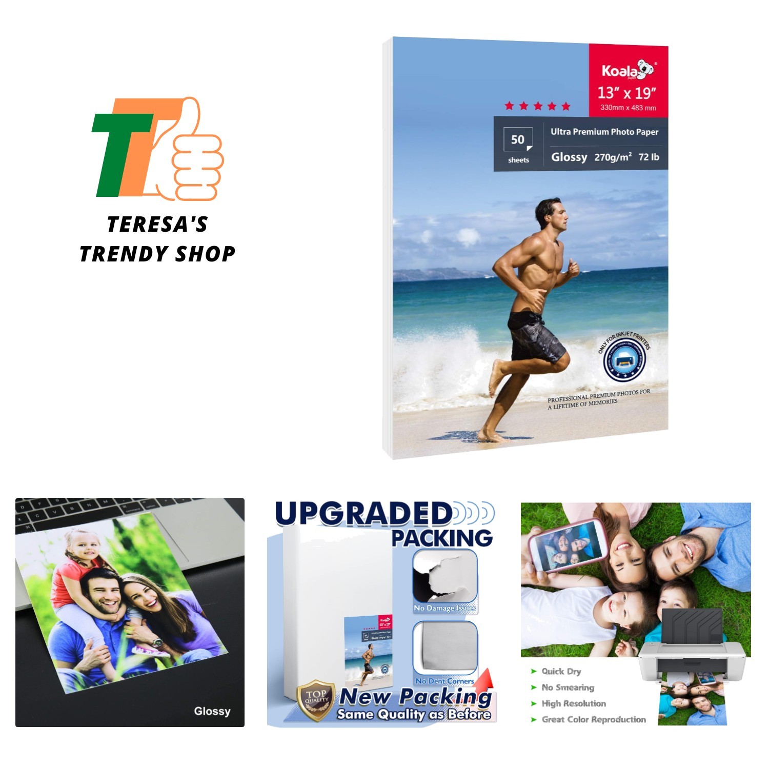High Definition Koala 13×19” Glossy Photo Paper – Water Resistant, 50 Sheets