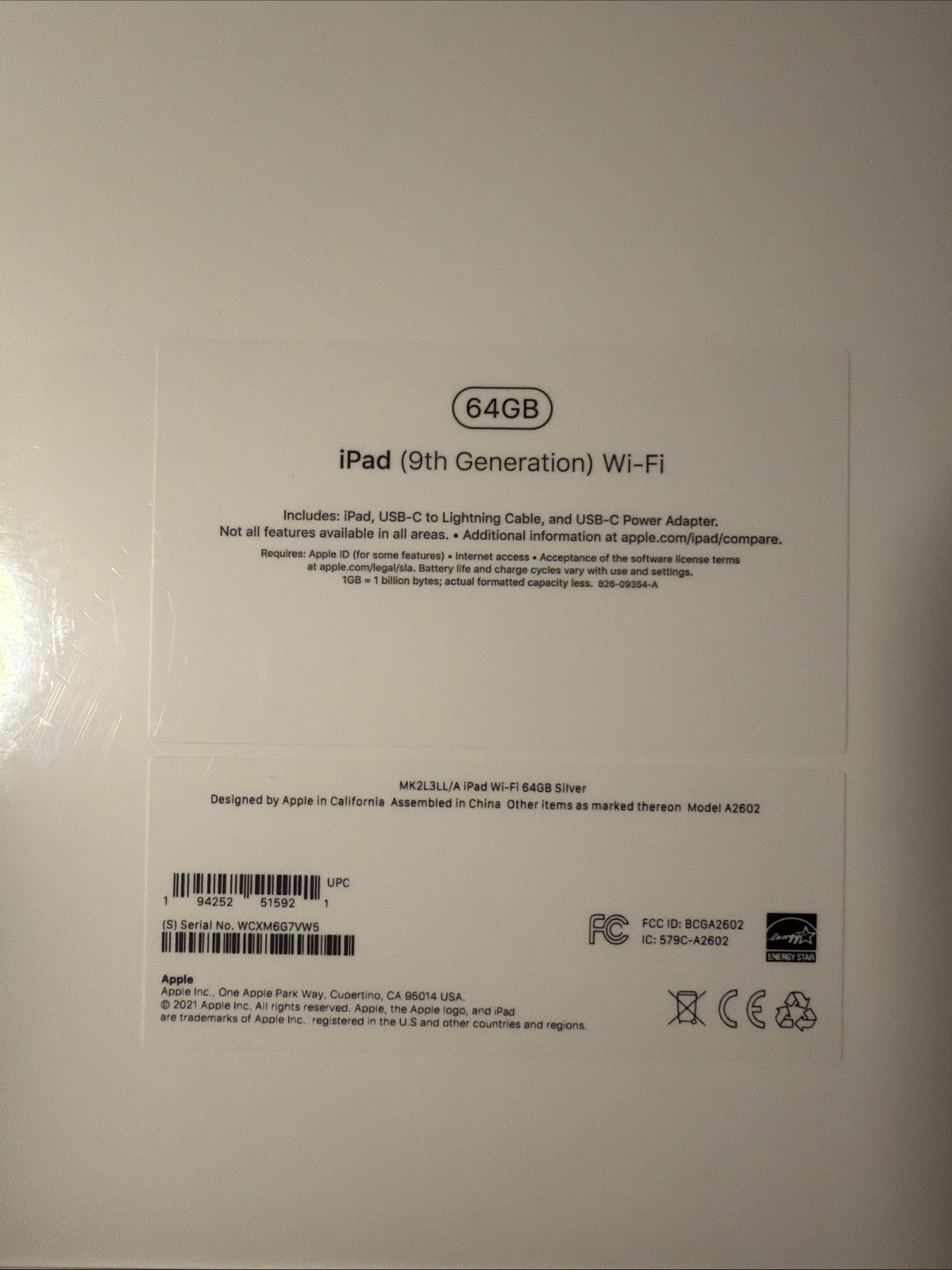 Apple iPad 9th Generation 64GB WiFi Only Silver New Sealed