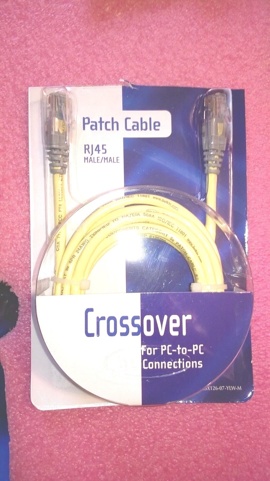 Belkin CAT5e Crossover Patch Cable RJ45 Connectors 7 ft. Yellow NOS