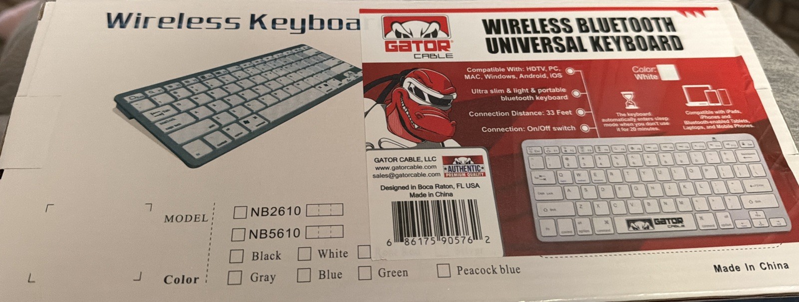 Gator Cable Wireless Bluetooth Universal Keyboard In Box