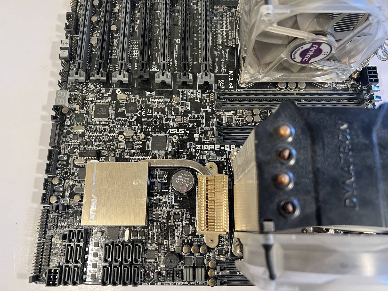 ASUS Z10PE-D8 WS dual socket LGA 2011 motherboard, w/ 2x E5-2687W CPUs + coolers