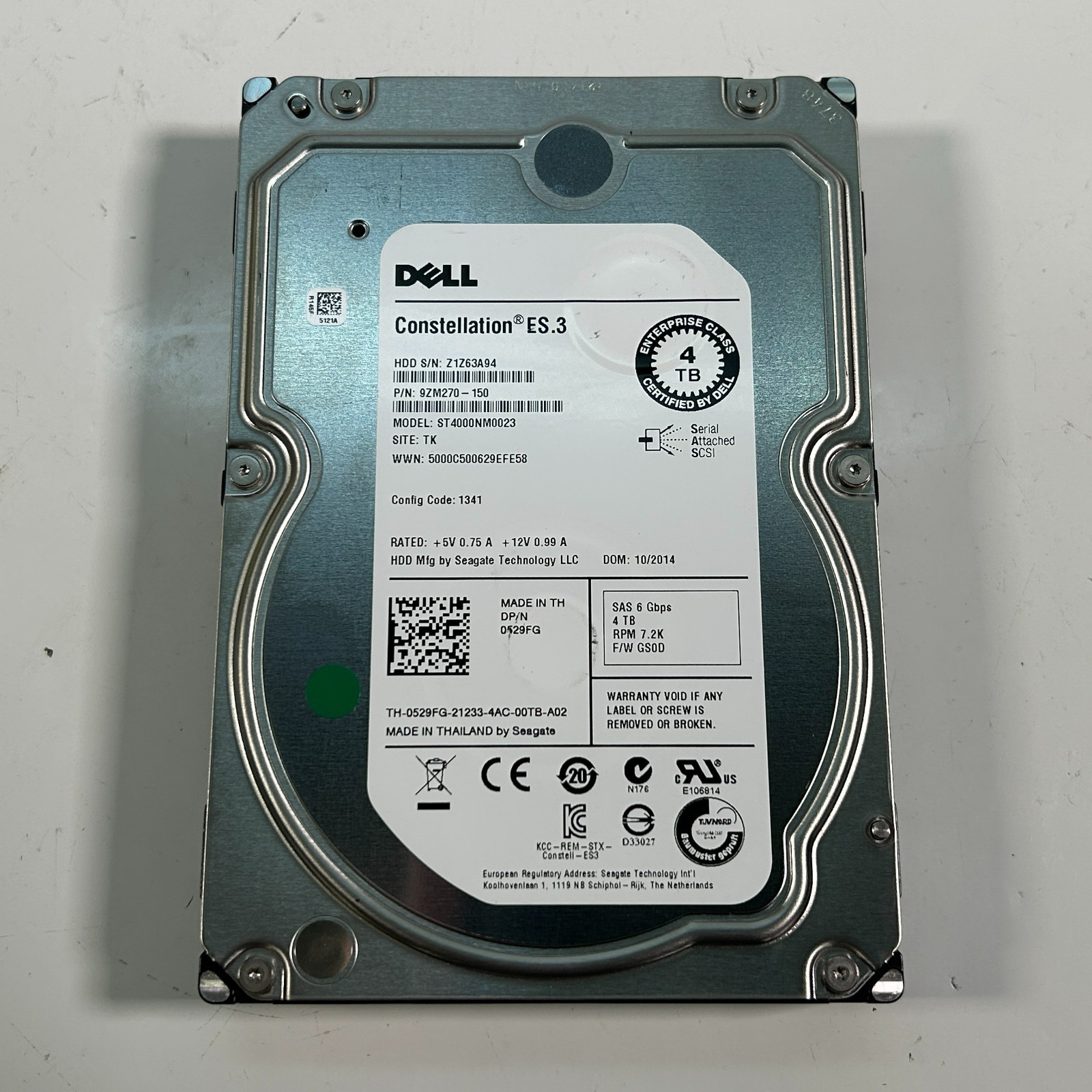 Dell Constellation ES.3 4TB SAS Internal Hard Drive Used & Wiped