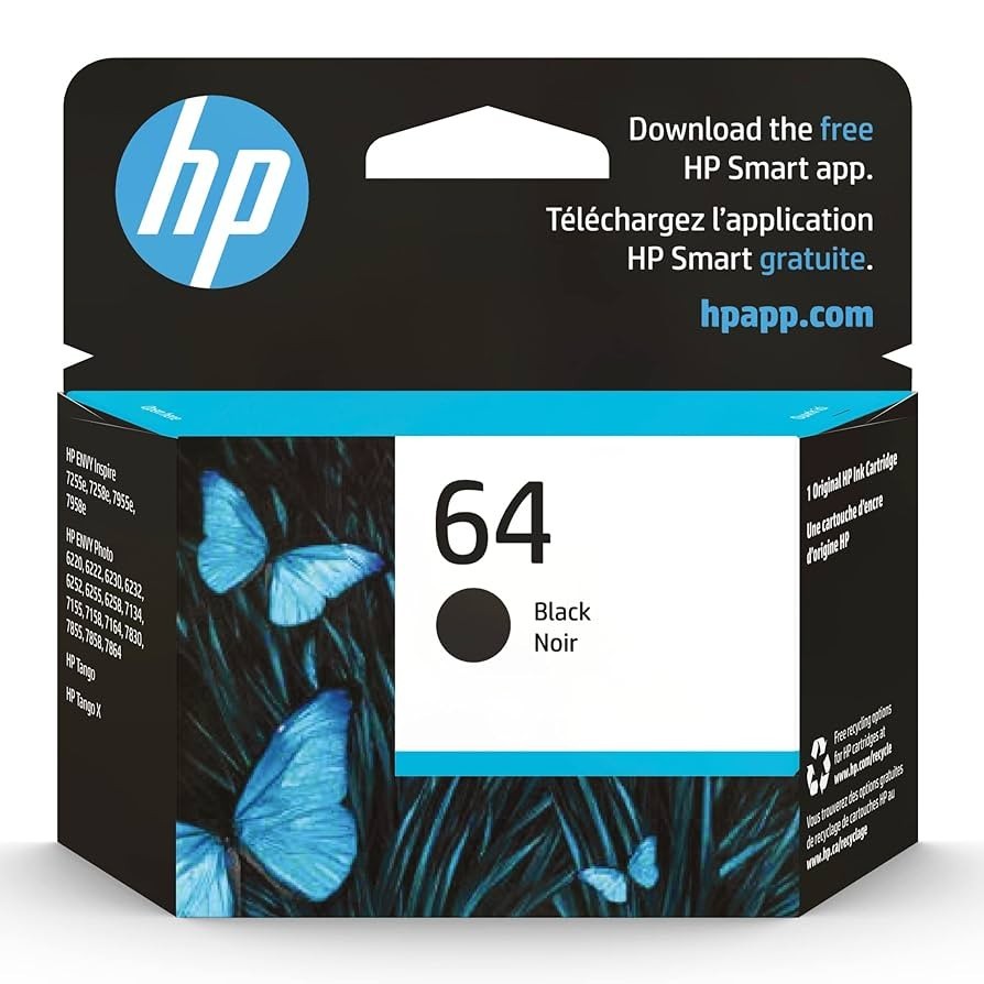 HP 64 Original Ink Cartridge – Black (N9J90AN) – Works w/ HP Envy Inspire
