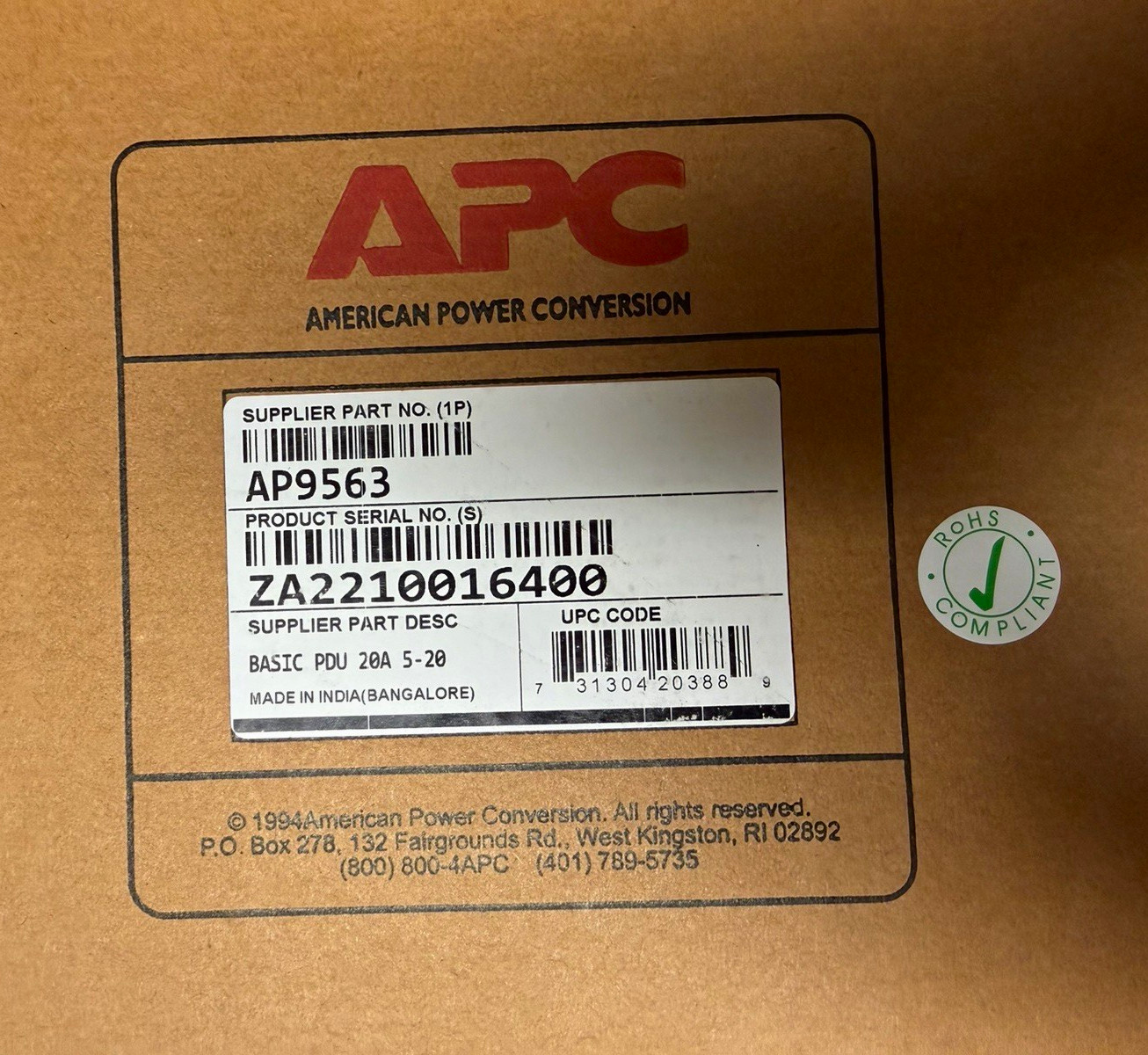 12 APC AP9563 Basic PDU Power Distribution Unit 20A 120V 5-Outlets Brown sealed