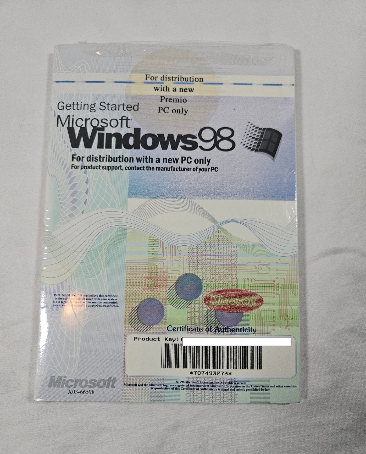 Windows 98 1st Ed. Getting Started Manual With COA & License Product Key – NO CD