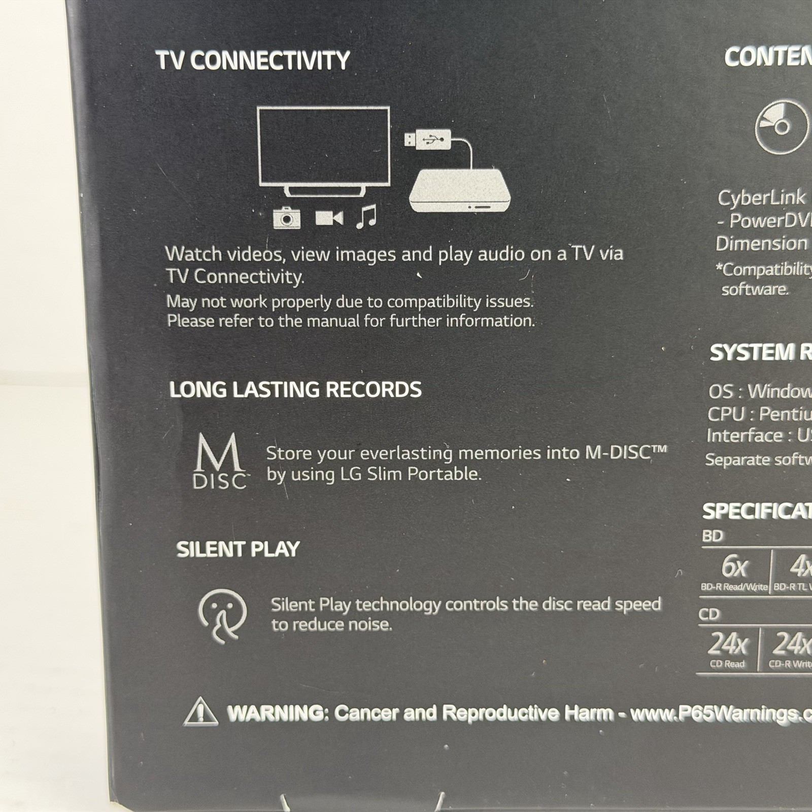 LG BP50NB40 Slim Portable Blu-ray DVD Writer USB External Drive Black Open Box