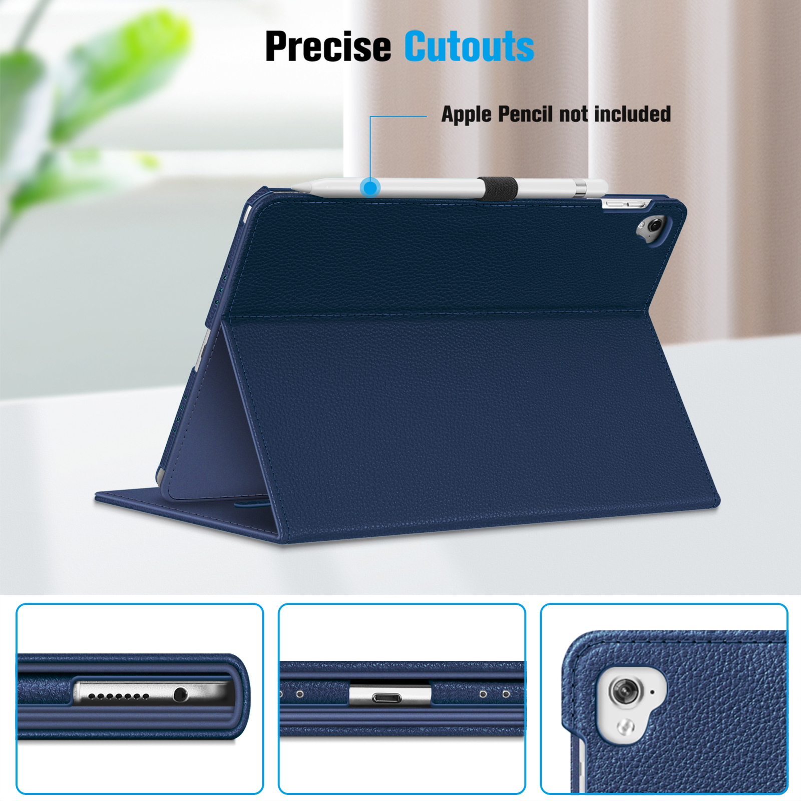 for iPad Pro 9.7 Inch 2016 A1673/A1674/A1675 Case Multi-Angle Folio Cover Pocket