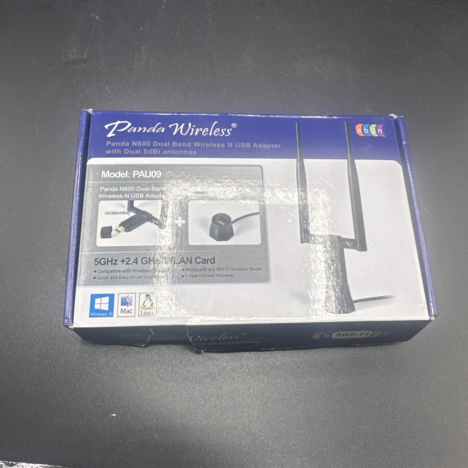 Panda Wireless PAU09 N600 Dual Band 2.4GHz and 5GHz Wireless N USB Adapter-A1B