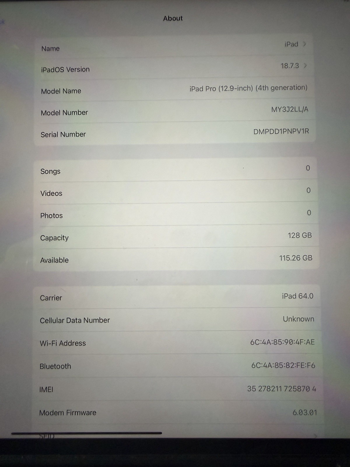 Apple iPad Pro 12.9″ (4th Gen) 128GB Gray A2069 Unlocked Wi-Fi