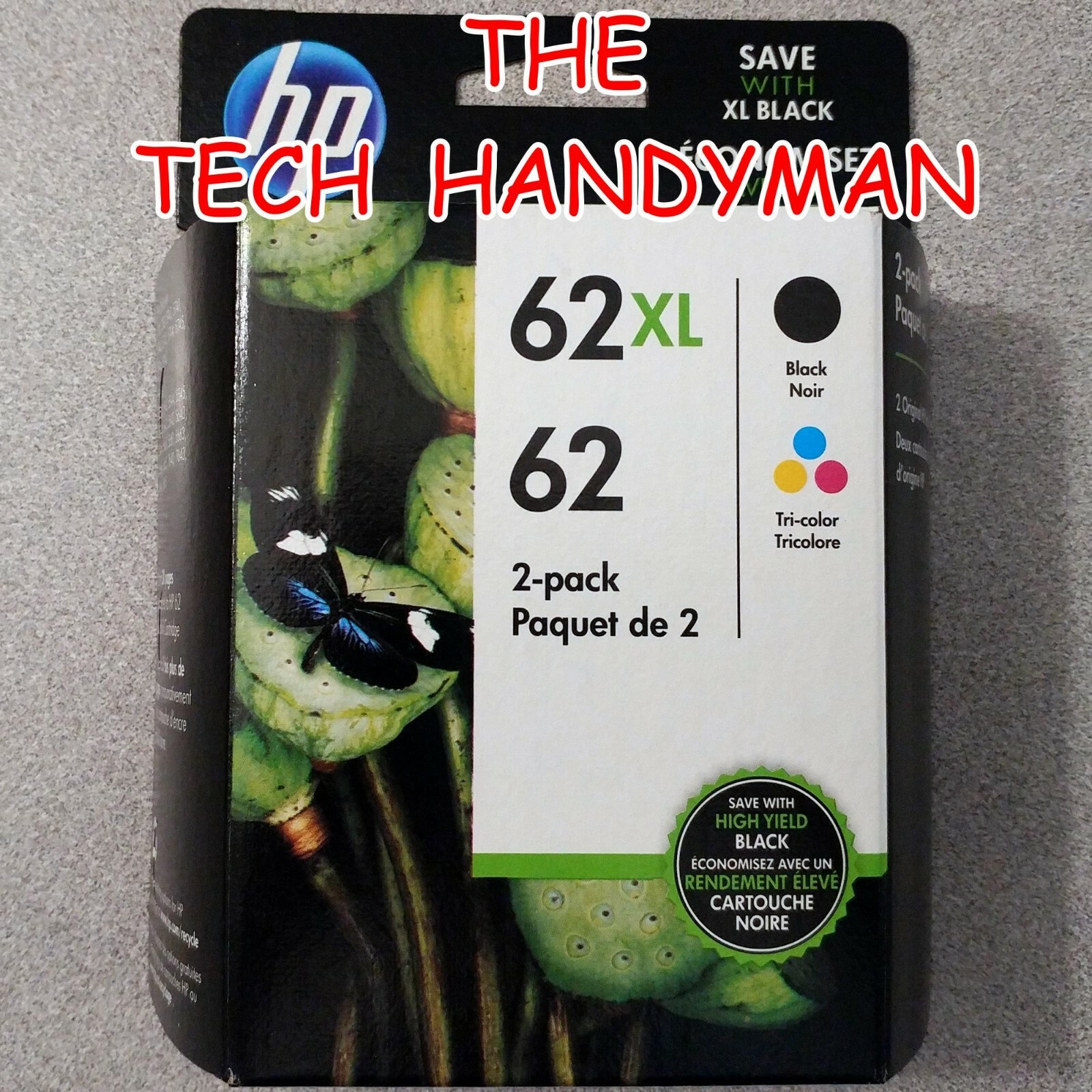 2-PACK HP GENUINE 62XL BLACK & 62 TRI-COLOR INK (RETAIL BOX) ENVY 5540 5542 5545