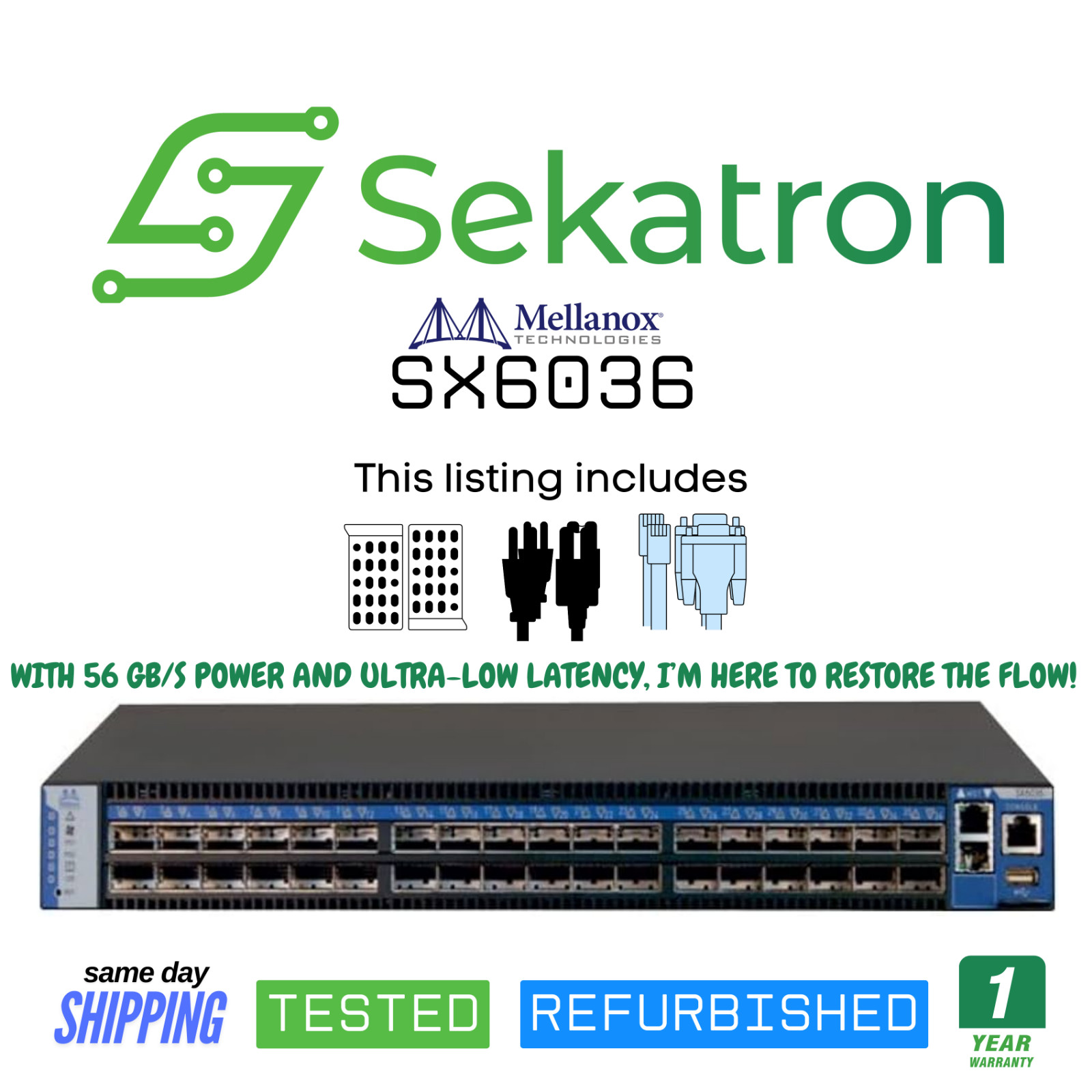 ♻️ Mellanox SX6036 36 Port 56GB/s Homelab InfiniBand Switch w/ MLNX-OS⚡Fast Ship