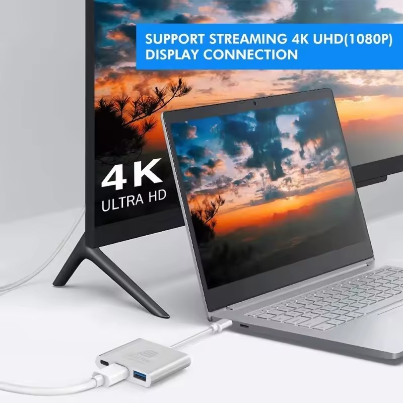 High Speed Type C 3 in 1 Adapter 3 in 1 USB Type C Hub with HDMI 4K USB3.0