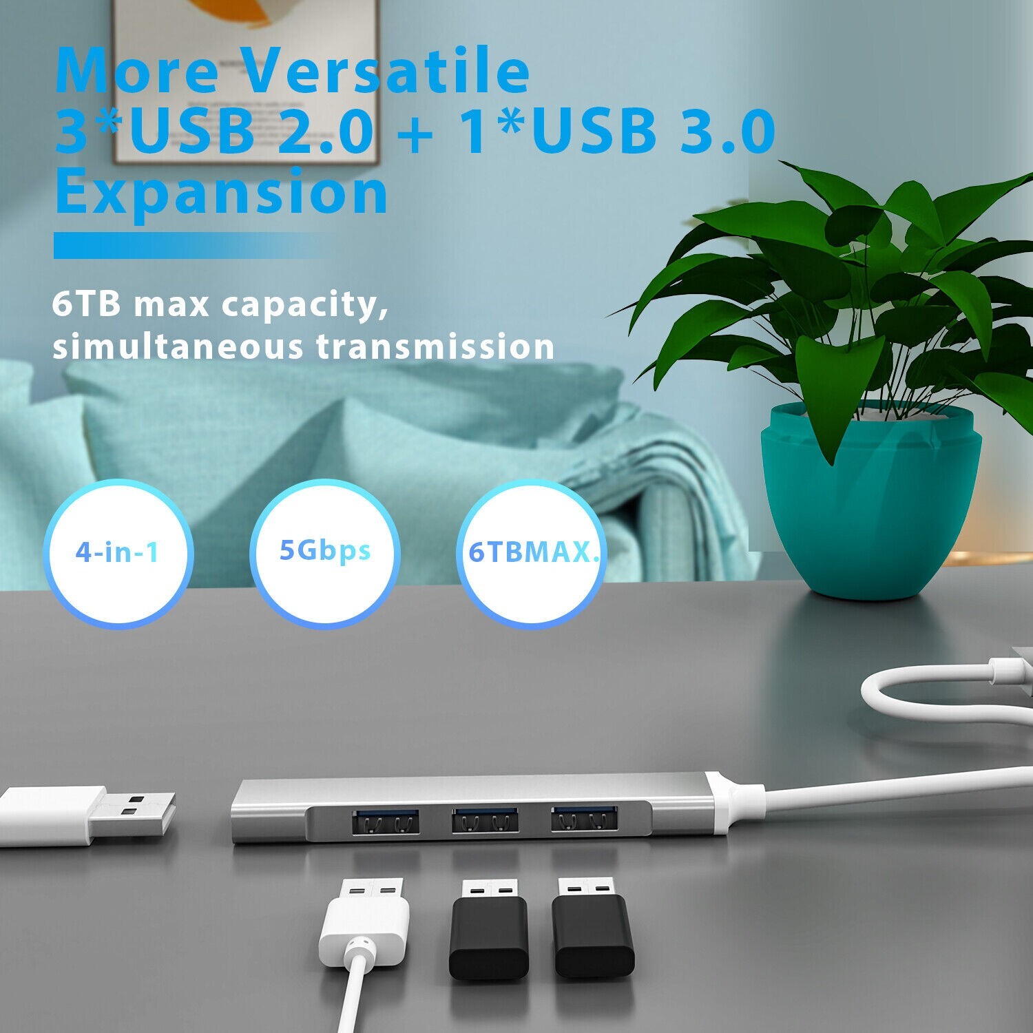 USB-C Type C to USB 3.0 4 Port Hub Splitter For PC Phone Notebook Laptop Tablet