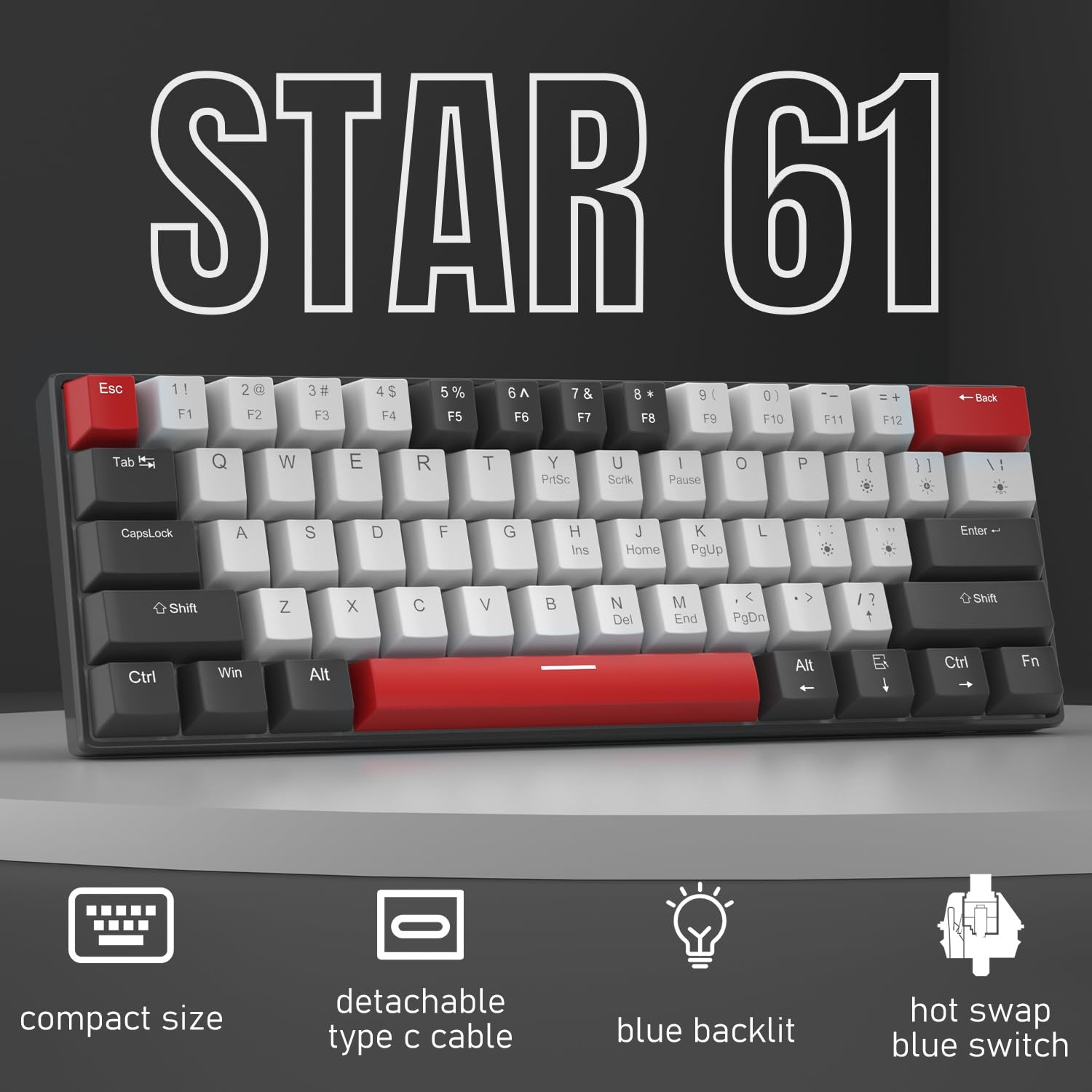 Camiysn 60% Mechanical Gaming Keyboard,Mixed Color Keycaps Gaming Keyboard wi…