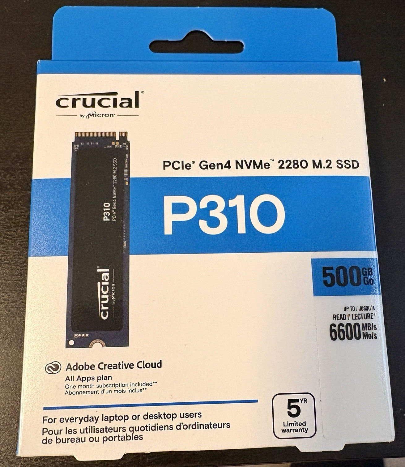 Crucial P310 500GB PCIe Gen4 NVMe M.2 2280 Internal SSD 6600MB/s