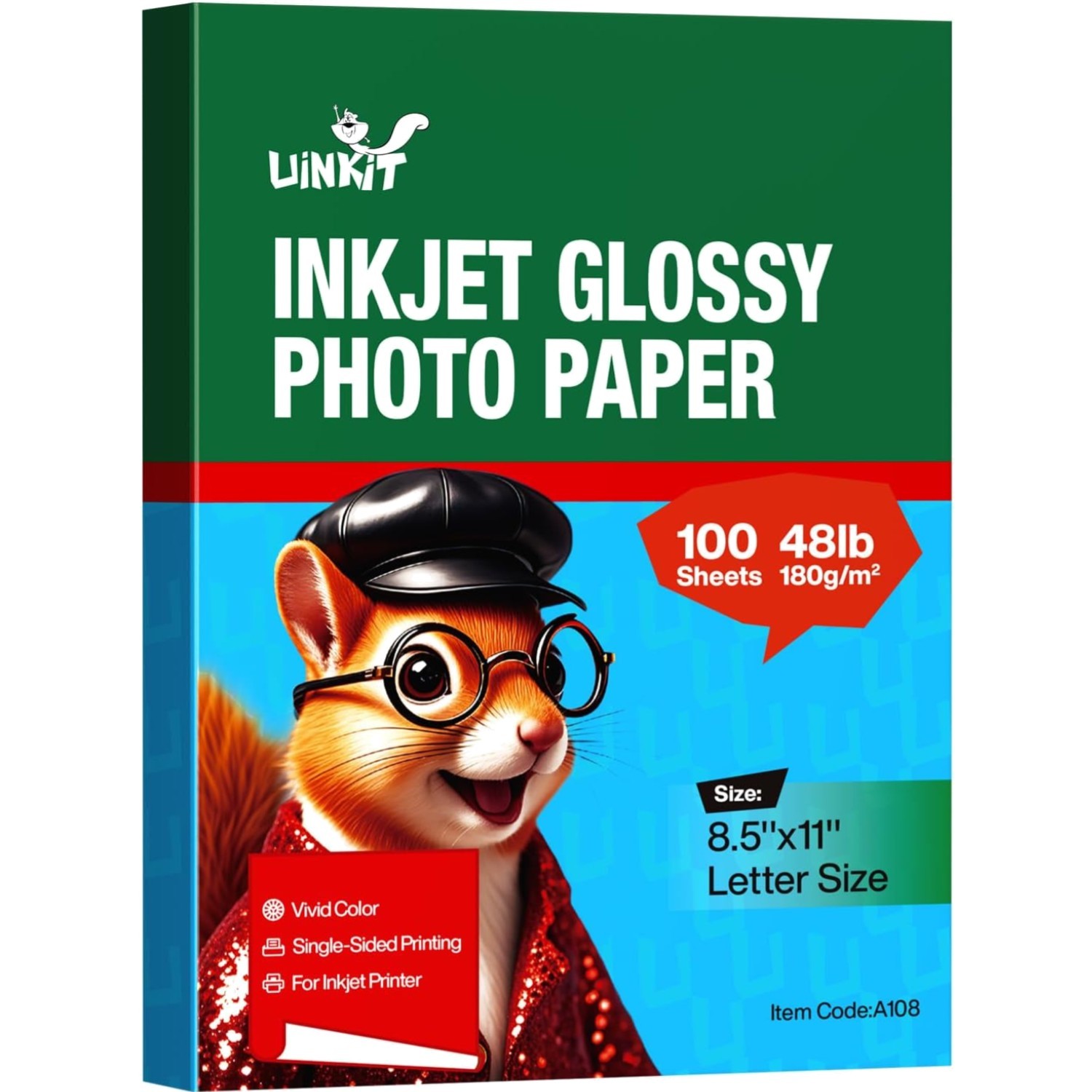 Glossy Inkjet Photo Paper 8.5 x 11, 100 Sheets, 180gsm 48lb 8.5mil, Instant D…