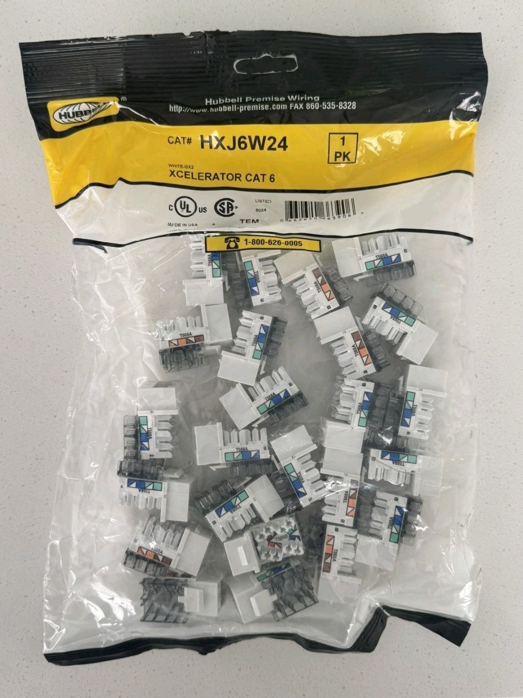 Hubbell Premise Wiring HXJ6W Xcelerator Category 6 Jacks 24-Pack White HXJ6W24