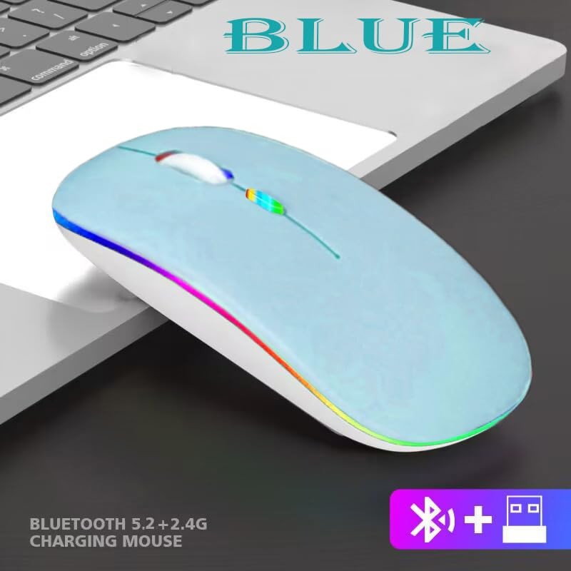 Wireless Bluetooth Mouse,LED Dual Mode Rechargeable Silent Slim Laptop Mouse,…