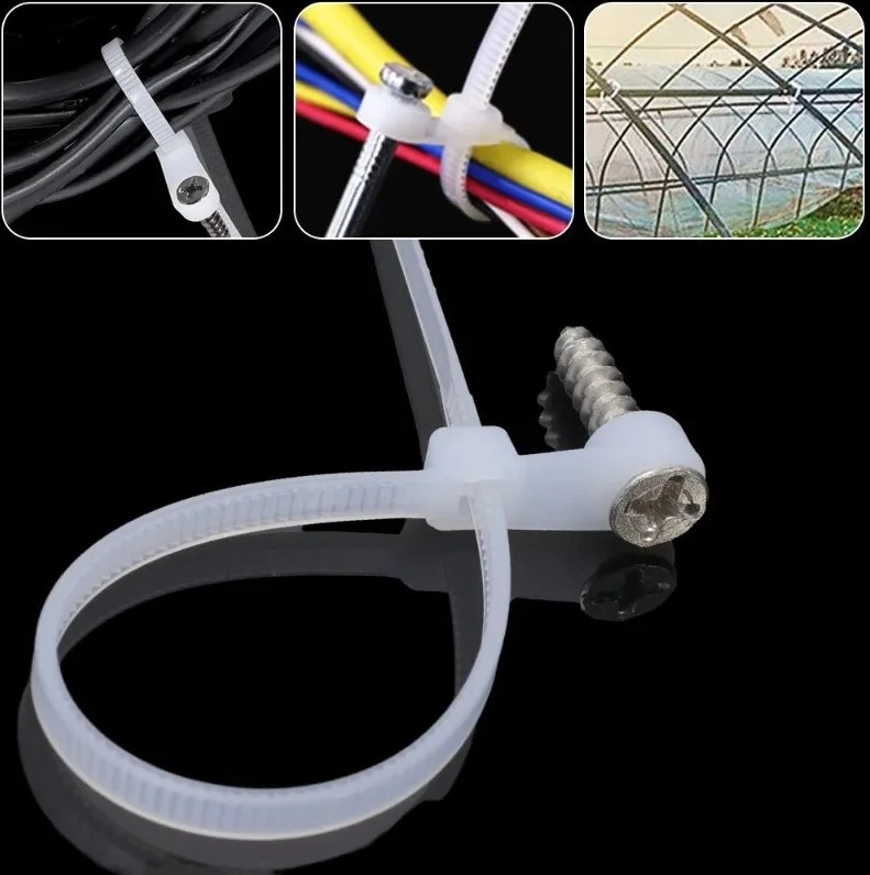 200pcs Screw Hole Cable Ties Reusable Nylon Self Locking Wire Organizer