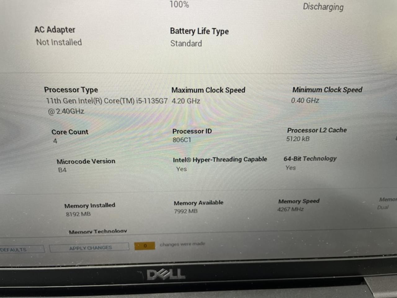 DELL LATITUDE 7420 Laptop w/ Intel Core i5-1135G7 2.40 GHZ + 8 GB | No HD / OS