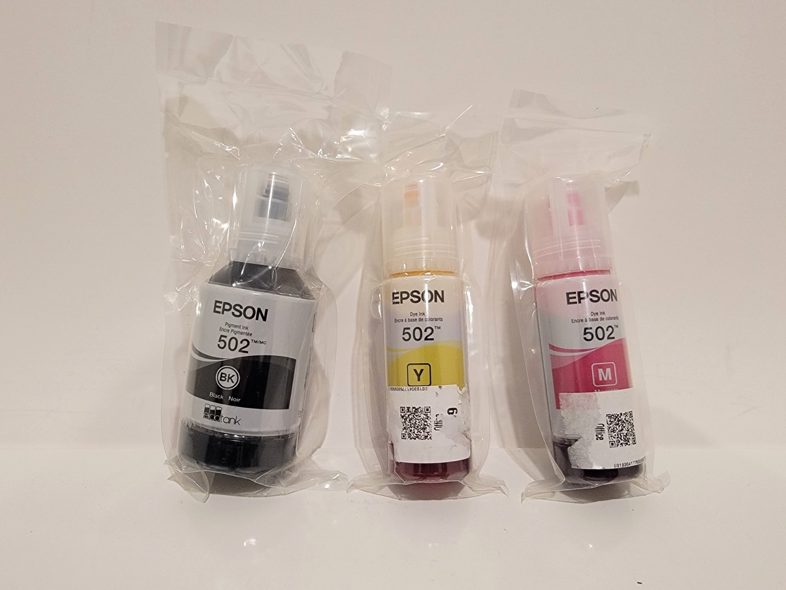 Lot of 3 Epson 502 Ink Bottle Black, Magenta Yellow Eco Tank Opened Box