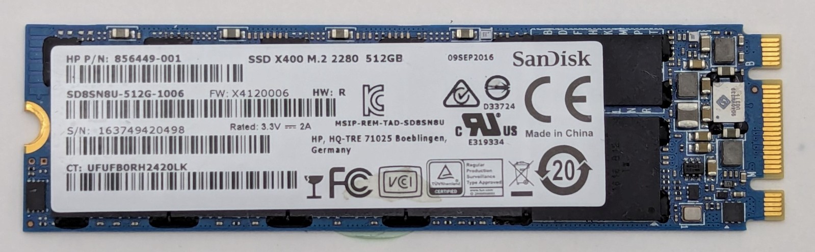 SanDisk X400 512GB M.2 SATA SSD (NOT NVMe) 2280 SD8SN8U-512G HP 856449-001